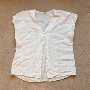 100% Linen White Button-Down Shirt Sleeveless